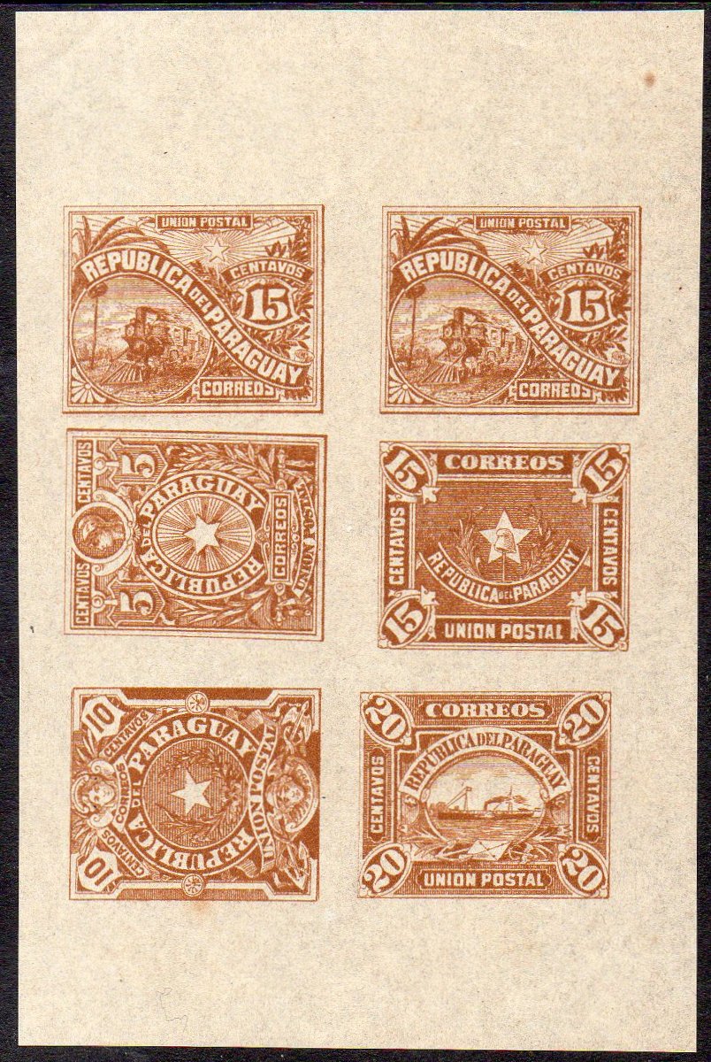 Paraguay 1886 Official proof essay sheetlets of 6